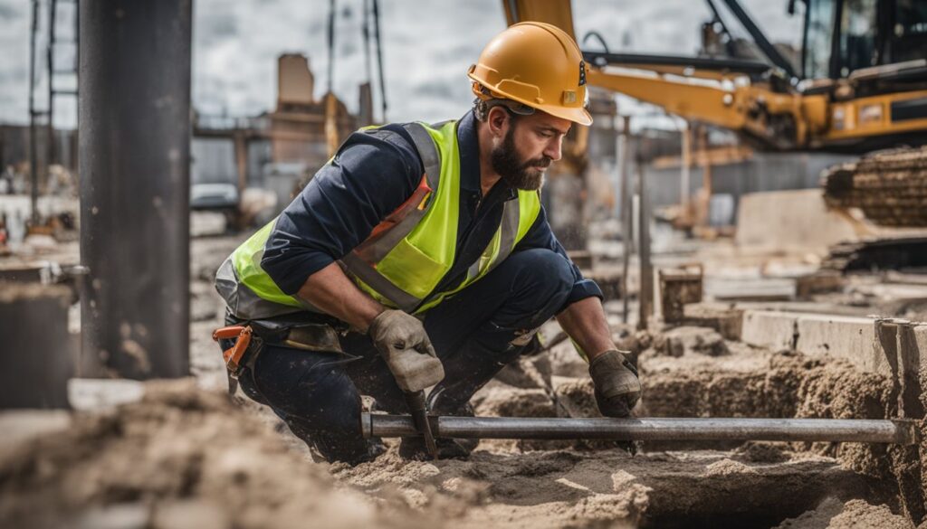 A foundation repair specialist using hydraulic piers near a cracked foundation. Types of Foundation Repair Methods