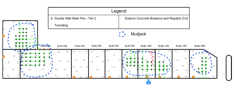 Project site map - tunnel and steel pier layout across the 830 Mayfield shopping center