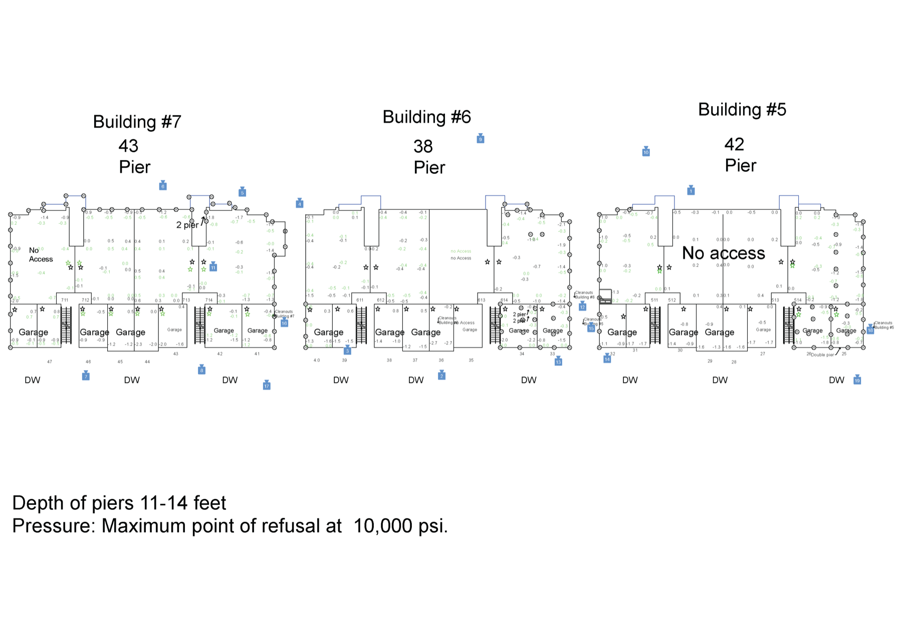 Project site map — 123 hybrid piers across Buildings 5, 6 & 7